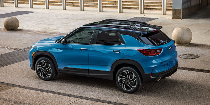 Blue 2026 Chevrolet Trailblazer driving in East Tawas, MI